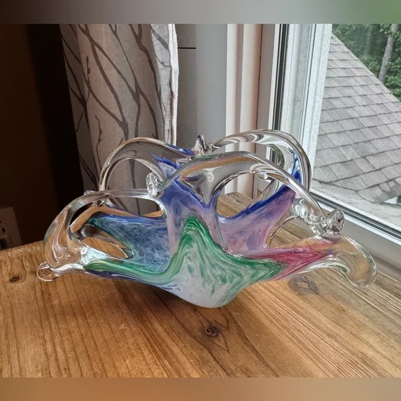 Murano Free Form Art Glass Blue and Pink - Picture 2 of 7